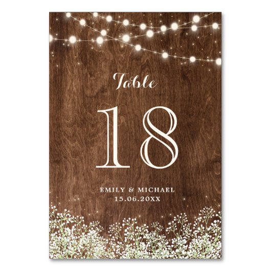 Numéro De Table Rustic Wood Baby's Breath String Mariage (Dos)