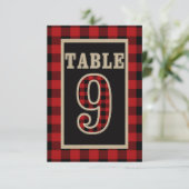 Numéro de table rustique à carreaux rouge et noir  (Debout devant)