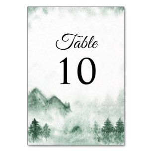 Numéro De Table Rustique Aquarelle Montagnes Pine Mariage d'hiver