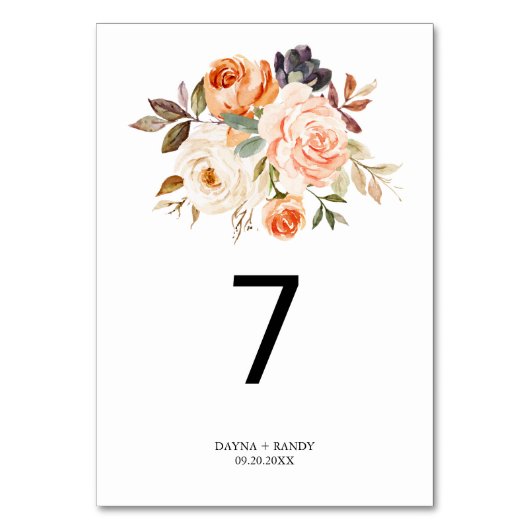 Numéro De Table Rustique Automne Élégant Mariage Floral (Par défaut)