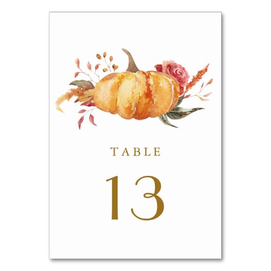 Numéro De Table Rustique Automne Floral Citrouille Mariage Gold Sc (Dos)