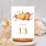 Numéro De Table Rustique Automne Floral Citrouille Mariage Gold Sc<br><div class="desc">Ce numéro de table mariage est composé de fleurs rustiques aquarelles et de citrouilles en orange brûlé,  or,  terre cuite,  bordeaux,  broussailleux avec l'herbe pampa beige et marron. Pour une personnalisation plus avancée de cette conception,  cliquez sur le lien "customiser plus loin". Des articles correspondants sont également disponibles.</div>