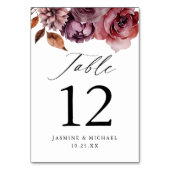 Numéro De Table Rustique Automne Marsala Floral Mariage (Dos)