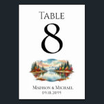 Numéro De Table Rustique Autumn Lakeside Mariage forestier<br><div class="desc">Guidez vos invités avec élégance avec cette carte de numéro de table élégante, avec une image arrière - plan magnifiquement conçue et un numéro gras sur le devant pour une visibilité facile. L'envers comprend une liste personnalisable de noms d'invités, ajoutant une touche personnelle et organisée à votre disposition. Un mélange...</div>