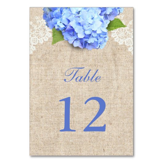 Numéro De Table Rustique Blue Hydrangea dentelle et Mariage Burlap (Dos)