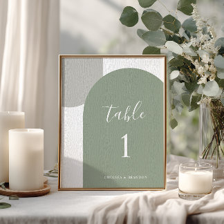 Numéro de table rustique bohème vert sauge minimal