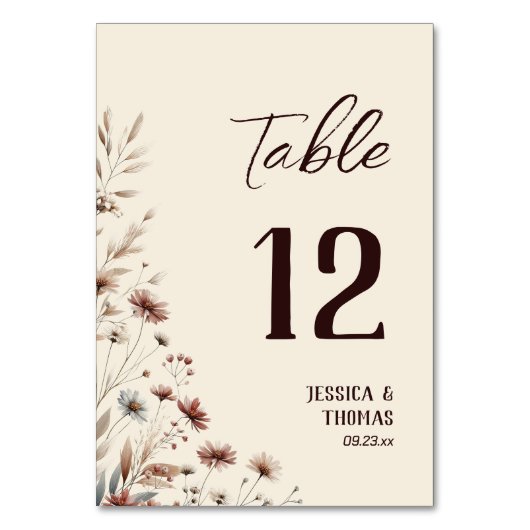 Numéro De Table Rustique Boho Chic Aquarelle Fleur sauvage Mariage (Par défaut)