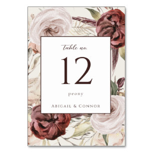 Numéro De Table Rustique Boho Marsala Crème Floral