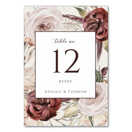 Numéro De Table Rustique Boho Marsala Crème Floral (Par défaut)