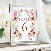 Numéro De Table Rustique Bourgogne Automne Floral Mariage Numéros