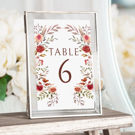 Numéro De Table Rustique Bourgogne Automne Floral Mariage Numéros