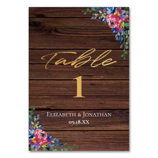 Numéro De Table Rustique Bourgogne Marine Gold Floral Réception (Par défaut)