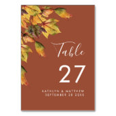 Numéro De Table Rustique Brown Autumn Foliage Mariage de automne (Dos)