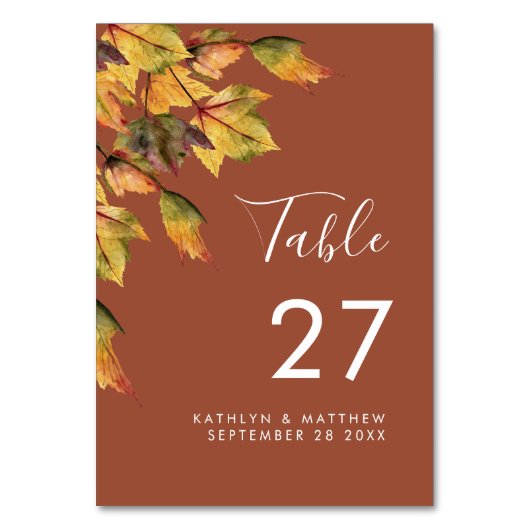 Numéro De Table Rustique Brown Autumn Foliage Mariage de automne (Par défaut)
