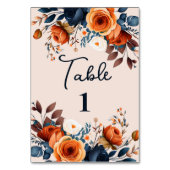 Numéro De Table Rustique Burnt Orange and Blue Wedding Réception (Dos)