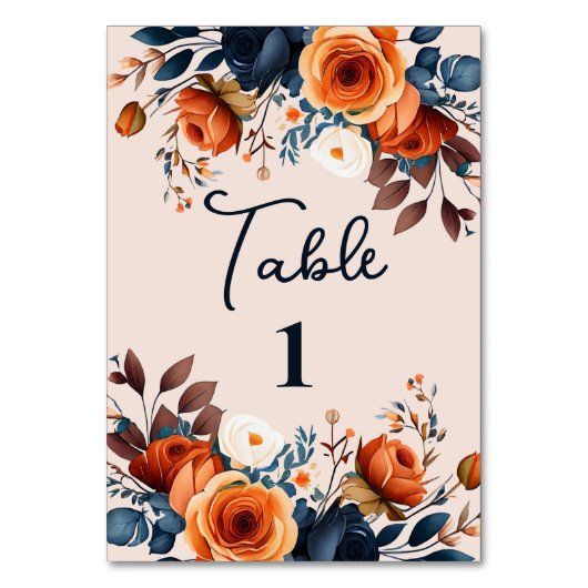 Numéro De Table Rustique Burnt Orange and Blue Wedding Réception (Dos)