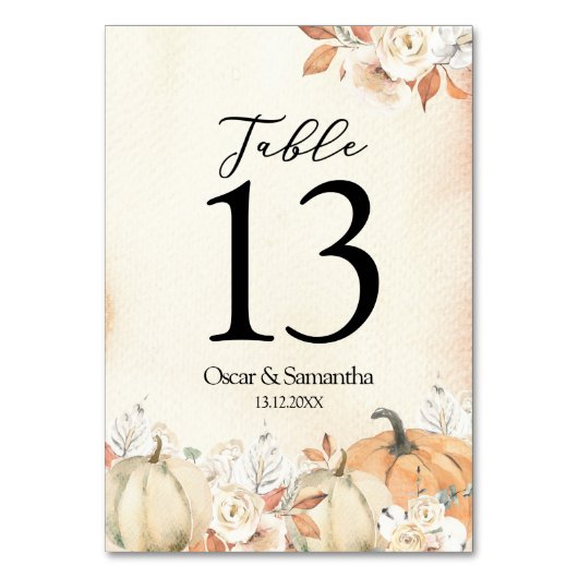 Numéro De Table Rustique Citrouilles et fleurs d'automne (Dos)