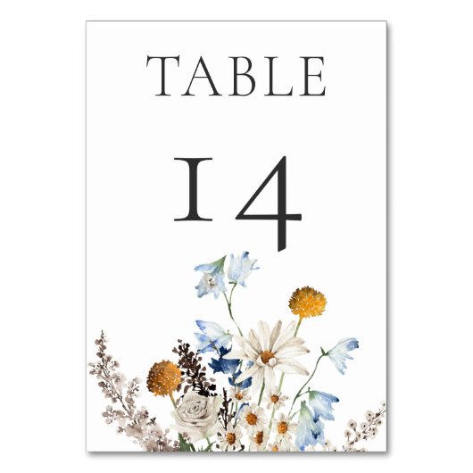 Numéro De Table Rustique Dusty Blue Fleurs sauvages & Daisy Mariag (Dos)
