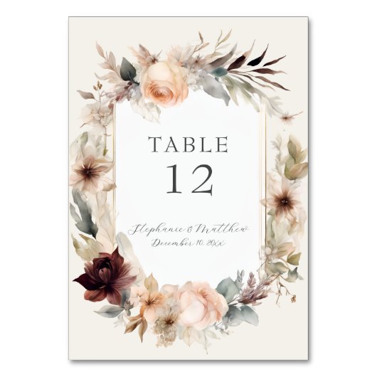Numéro De Table Rustique Elegant Automne Muté Floral BOHO Mariage (Dos)