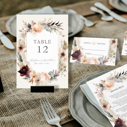 Numéro De Table Rustique Elegant Automne Muté Floral BOHO Mariage