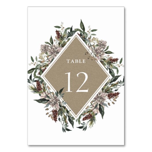 Numéro De Table Rustique Floral Automne Mariage d'hiver (Dos)