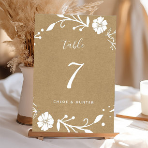 Numéro De Table Rustique Floral Botanique Wreath Faux Kraft Mariag