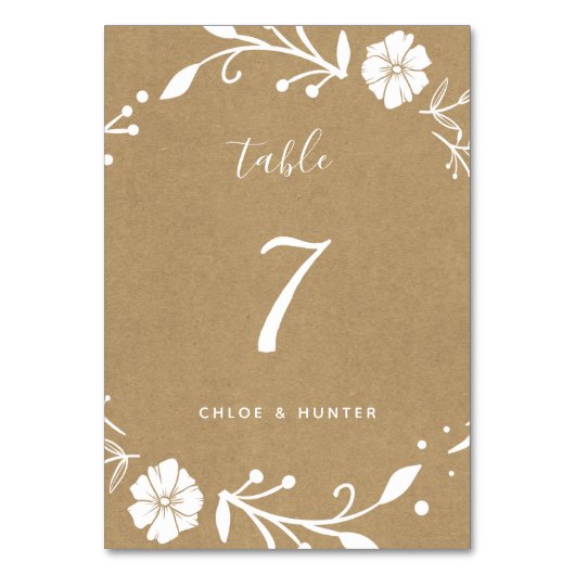 Numéro De Table Rustique Floral Botanique Wreath Faux Kraft Mariag (Par défaut)