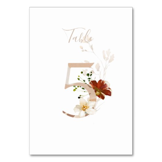 Numéro De Table Rustique Floral manuscrit Script 5 Mariage (Dos)
