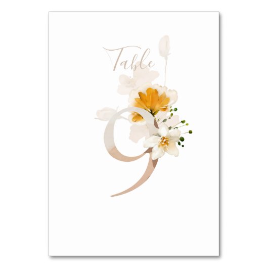 Numéro De Table Rustique Floral Mariage écriture manuscrite 9 (Dos)