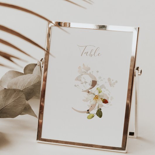 Numéro De Table Rustique Floral Script Manuscrit 3 Mariage