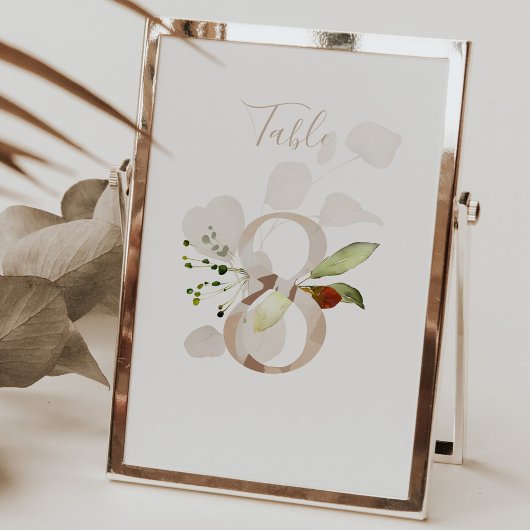 Numéro De Table Rustique Floral Script Manuscrit 8 Mariage