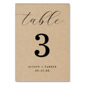 Numéro De Table Rustique Kraft Bold Mariage de typographie (Dos)