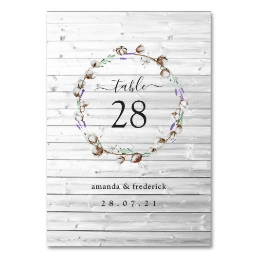 Numéro de table Rustique Lavande de coton (Dos)