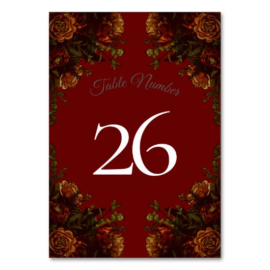 Numéro De Table Rustique Orange Red Fall Élégant Mariage gothique (Dos)