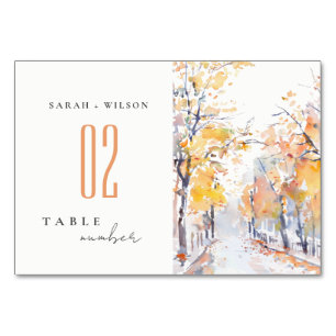 Numéro De Table Rustique Pastel Jaune automne Mariage paysage auto