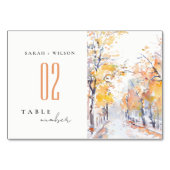 Numéro De Table Rustique Pastel Jaune automne Mariage paysage auto (Dos)