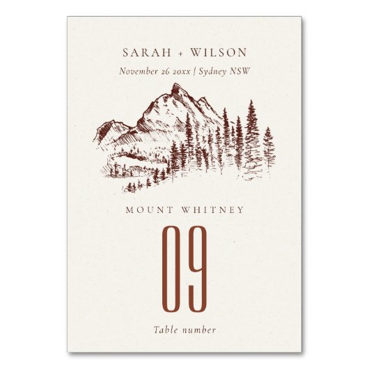 Numéro De Table Rustique Pine rouille Woods Mountain Sketch Mariag (Par défaut)