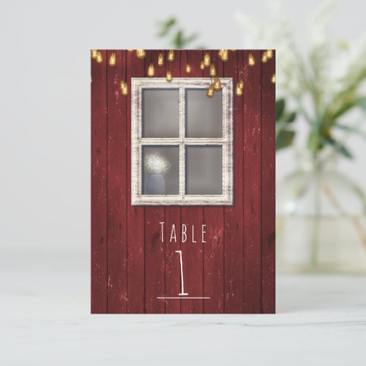 Numéro de table rustique Red Barn Window & Lights (Debout devant)