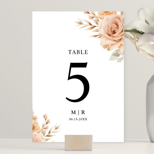 Numéro De Table Rustique Rose en terre cuite Mariage floral