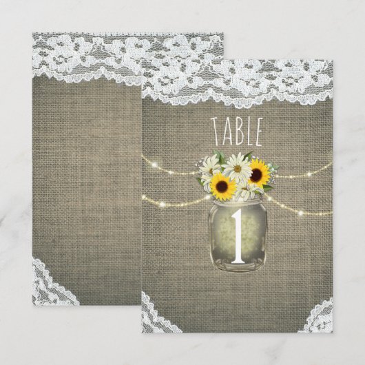 Numéro de table rustique tournesols marguerites de (Devant / Derrière)