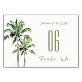 Numéro De Table Rustique Tropical Green Beach Palm Trees Mariage (Devant)