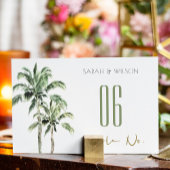 Numéro De Table Rustique Tropical Green Beach Palm Trees Mariage
