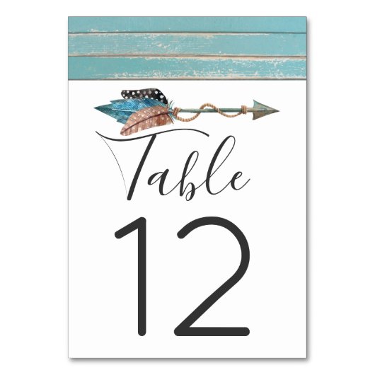 Numéro De Table Rustique Turquoise Boho Arrow Mariage Numéro de ta (Dos)