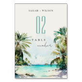 Numéro De Table Sable Tropical Beach Aquarelle Palm Trees Mariage (Dos)
