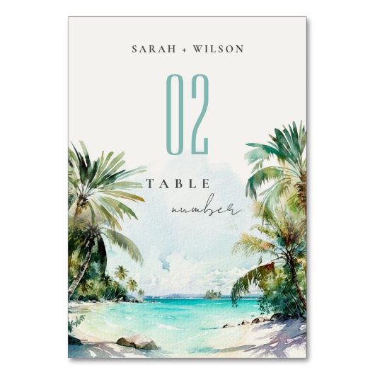 Numéro De Table Sable Tropical Beach Aquarelle Palm Trees Mariage (Par défaut)