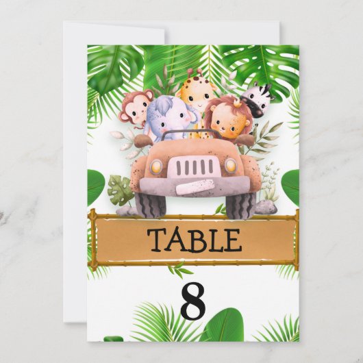 Numéro de table Safari Wild JUNGLE pour un anniver (Devant)