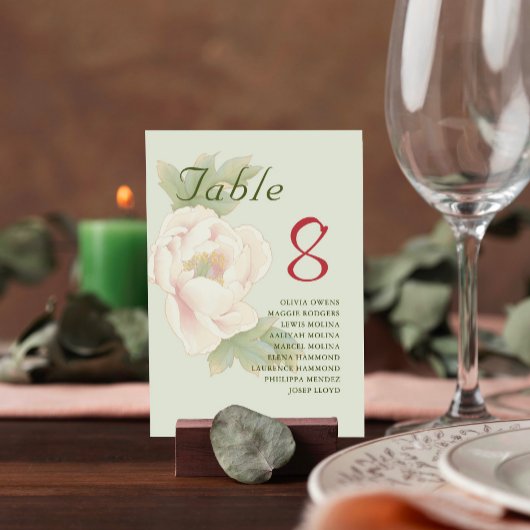 Numéro De Table Sage and Blush Peony Floral Nom de l'invité