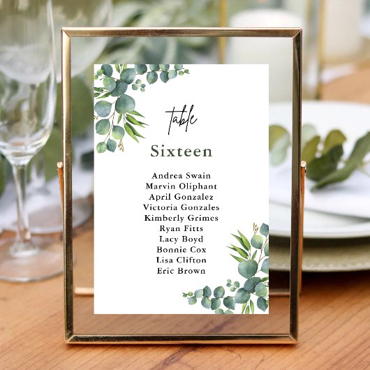 Numéro De Table Sage Eucalyptus Woodland Mariage