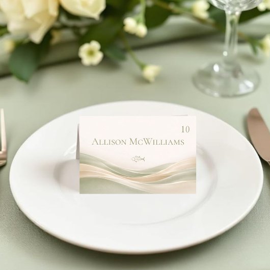 Numéro De Table Sage Green and Ivory Wedding Place Card-Fish