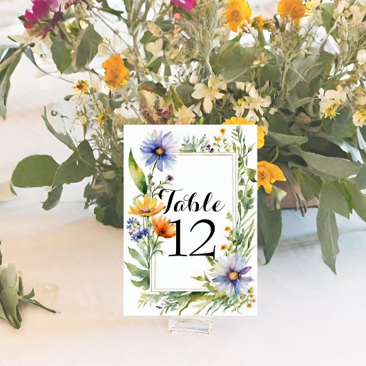 Numéro De Table Sage Green Aquarelle Fleurs sauvages Jardin Mariag